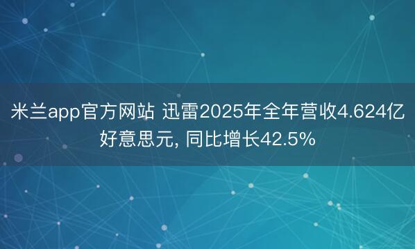 米兰app官方网站 迅雷2025年全年营收4.624亿好意思元, 同比增长42.5%
